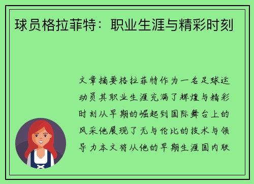球员格拉菲特：职业生涯与精彩时刻